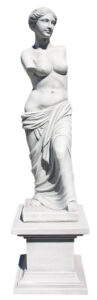 Trädgårdsstaty av köldtålig marmorbetong. Statyn finns i två storlekar, 116 cm samt 164 cm.